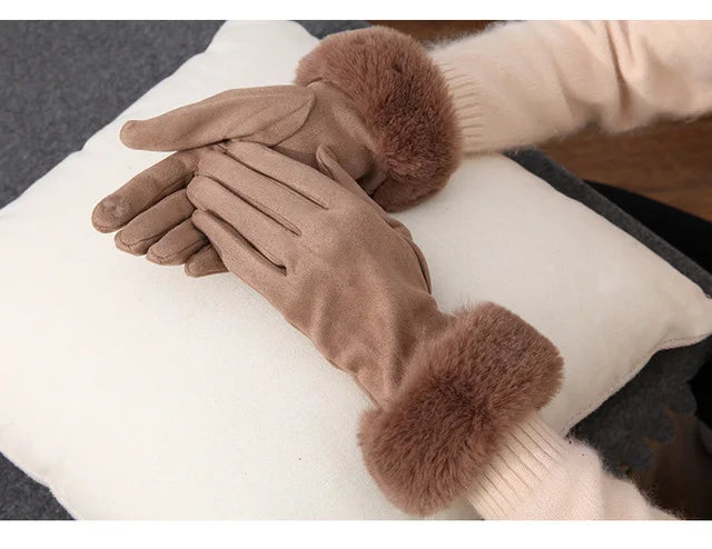 Faux Fur Suede Leather Touch Screen Driving Gloves