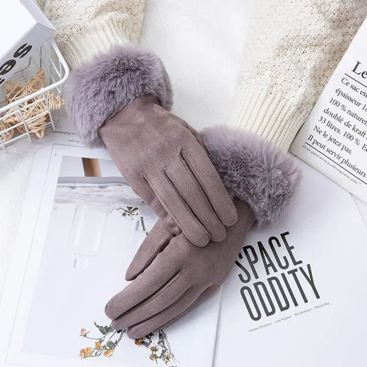 Faux Fur Suede Leather Touch Screen Driving Gloves