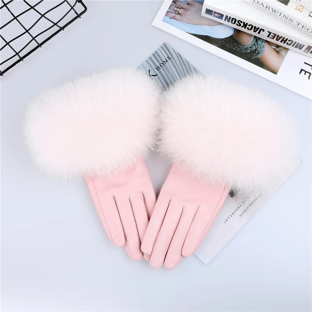 Women's Real Sheepskin Gloves with Fox Fur Trim | Luxury Winter Wear