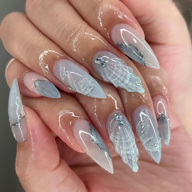 3D Shell Design Almond Shape False Nails