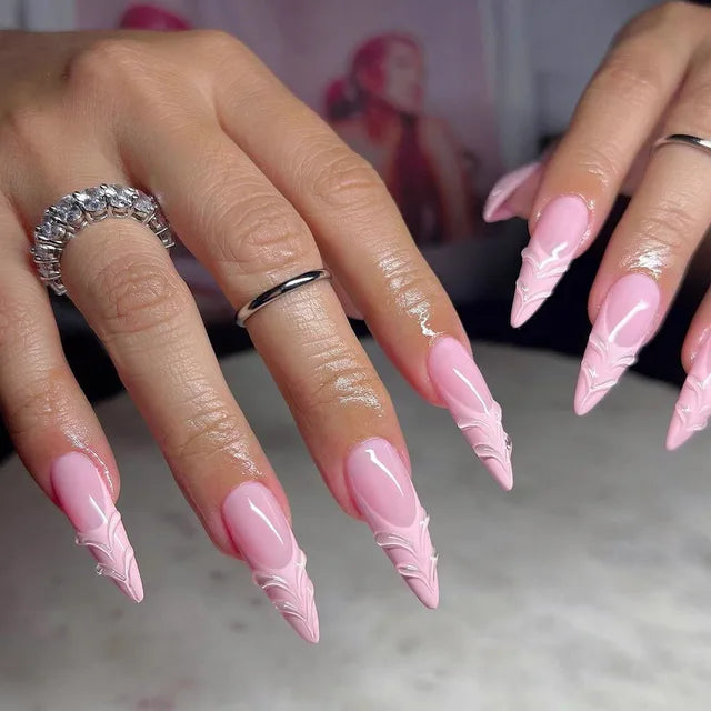 3D Shell Design Almond Shape False Nails