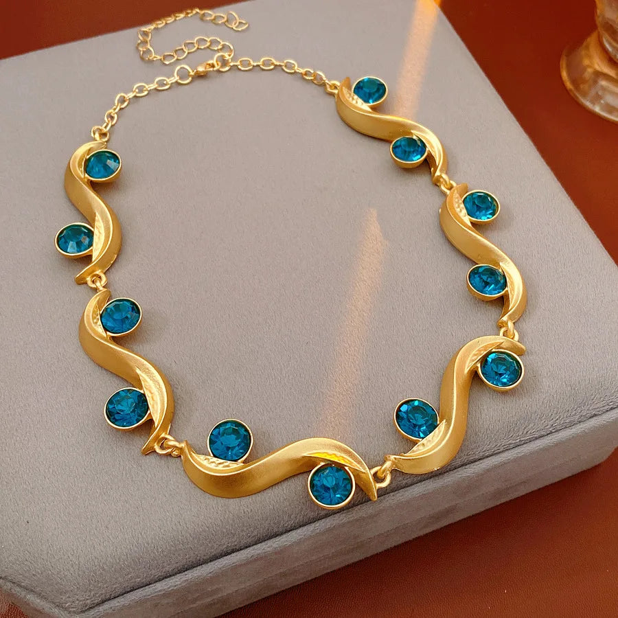 Round Wave Long Earrings Blue Rhinestone Jewelry Set - Your Beauty Matters