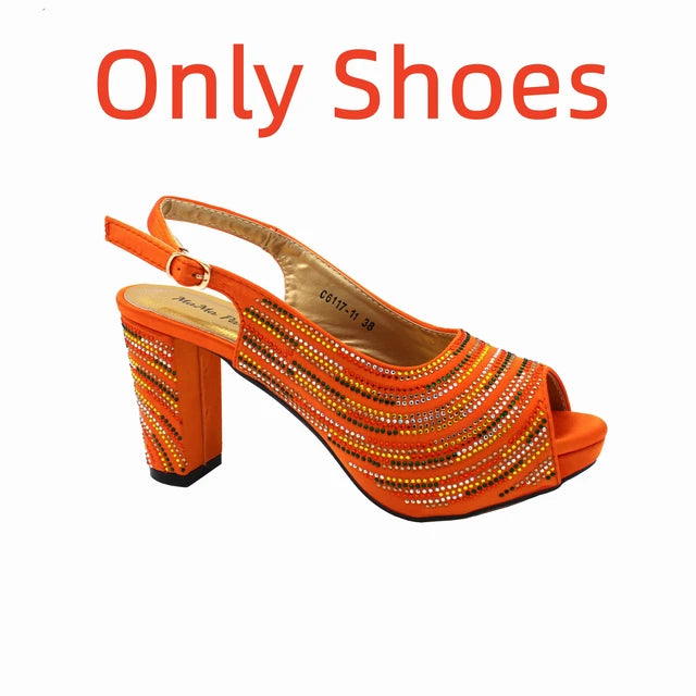 ICCLEK Orange African Designed Matching Shoes and Bag Set