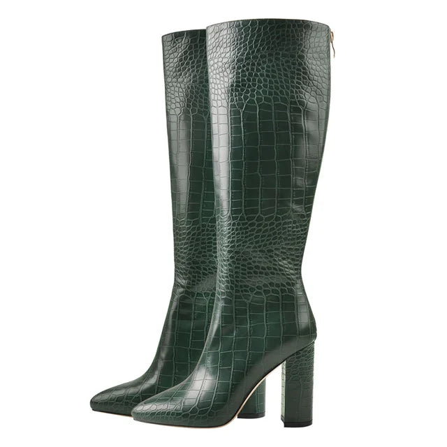 Onlymaker Women Green Knee High Boots