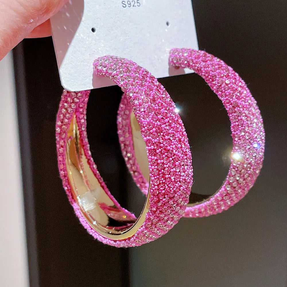 Shiny Rhinestones Big Hoop Earrings