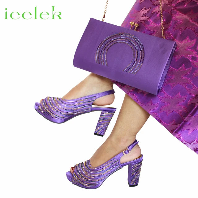 ICCLEK Orange African Designed Matching Shoes and Bag Set