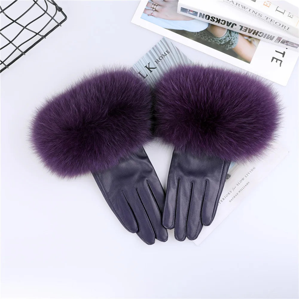 Women's Real Sheepskin Gloves with Fox Fur Trim | Luxury Winter Wear