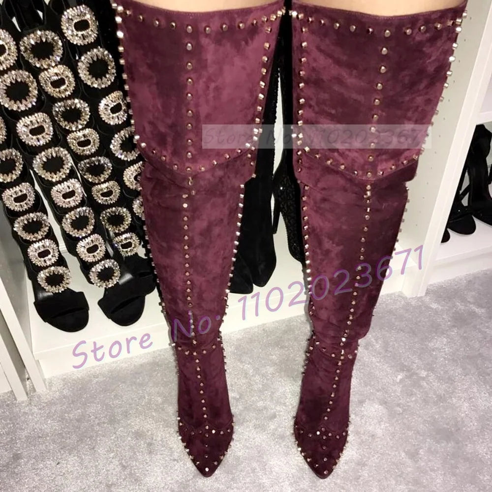 Sparkling Studded Thigh High Boots