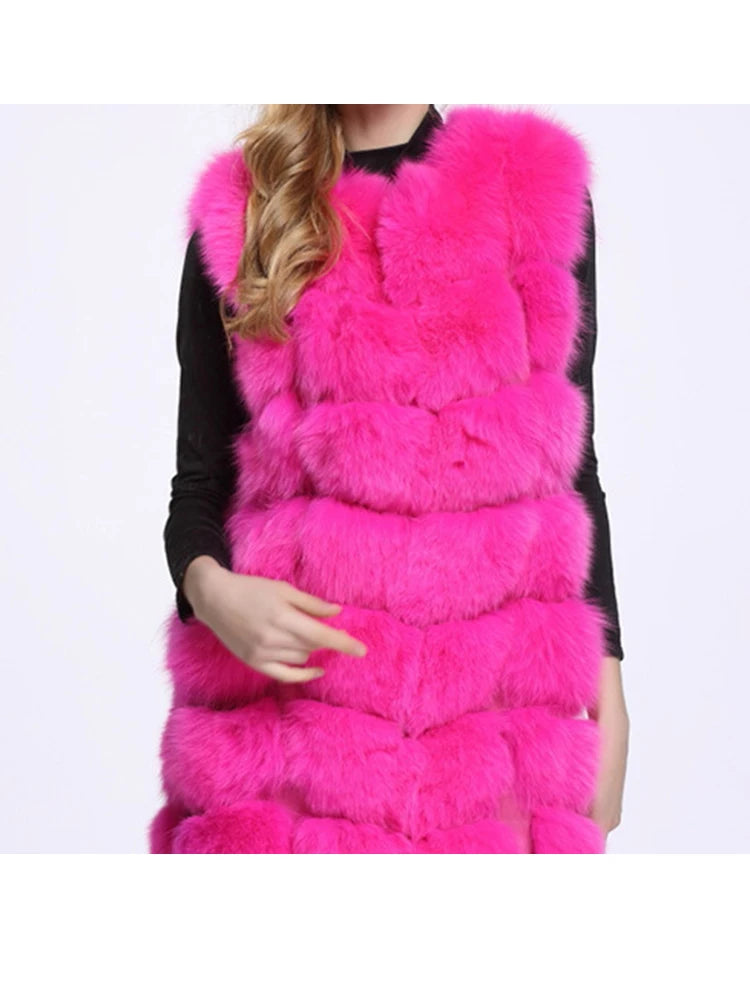 ZADORIN Luxury X- Long Faux Fox Fur Vest