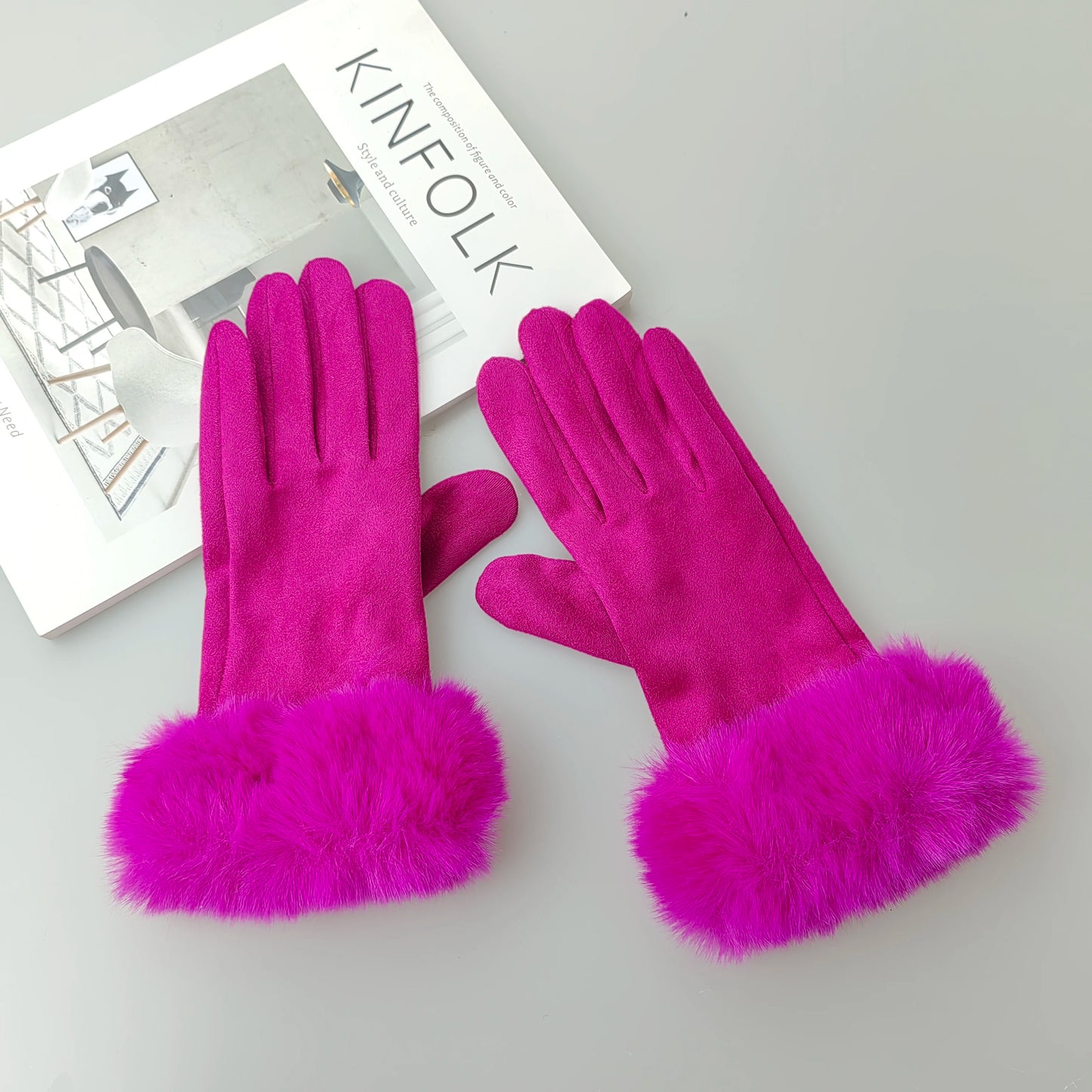 Faux Fur Suede Leather Touch Screen Driving Gloves