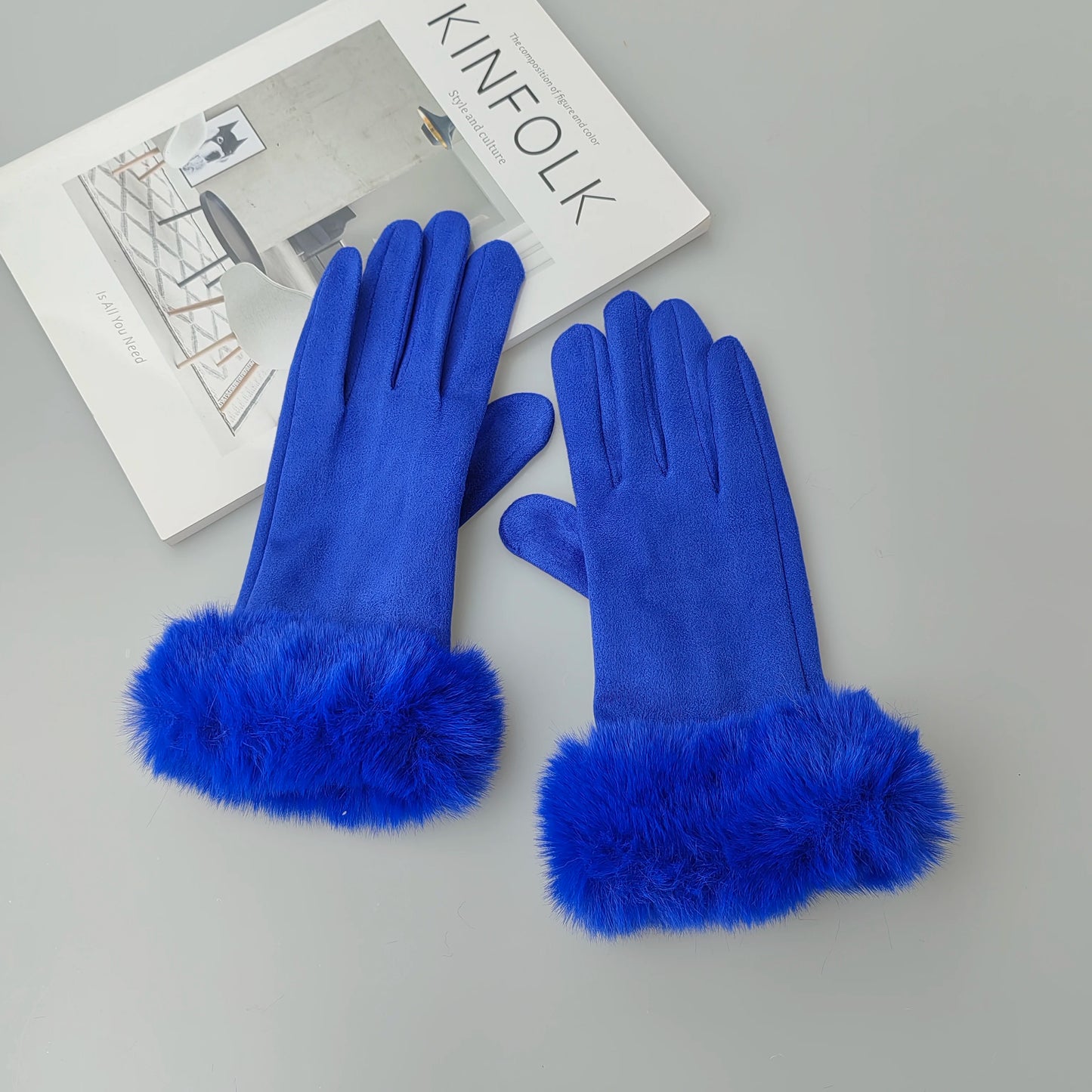 Faux Fur Suede Leather Touch Screen Driving Gloves