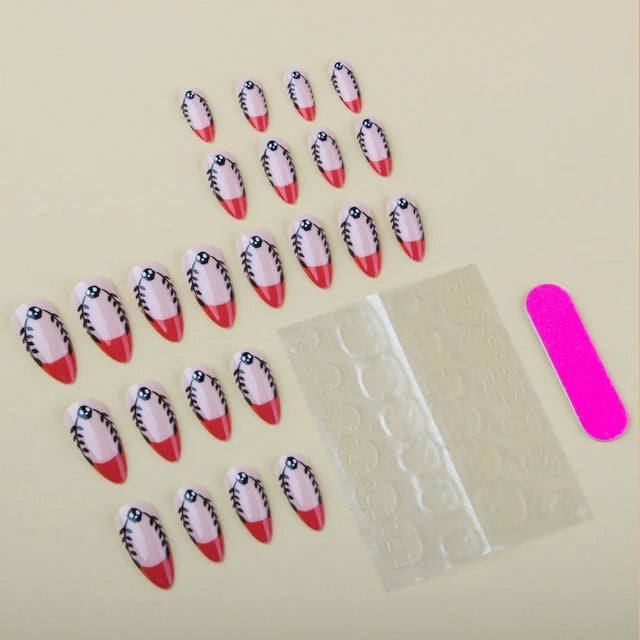 24 Pcs Glossy Almond Short Press On Nails - French Manicure