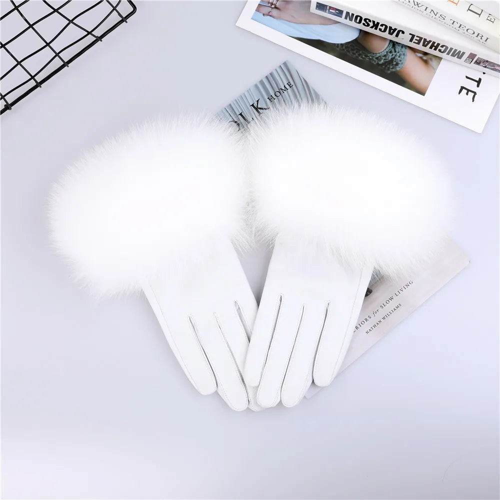 Women's Real Sheepskin Gloves with Fox Fur Trim | Luxury Winter Wear