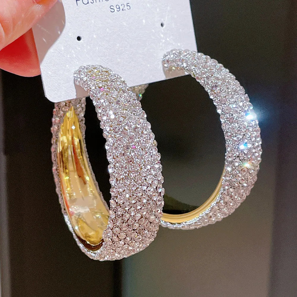 Shiny Rhinestones Big Hoop Earrings