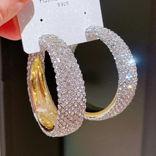 Shiny Rhinestones Big Hoop Earrings