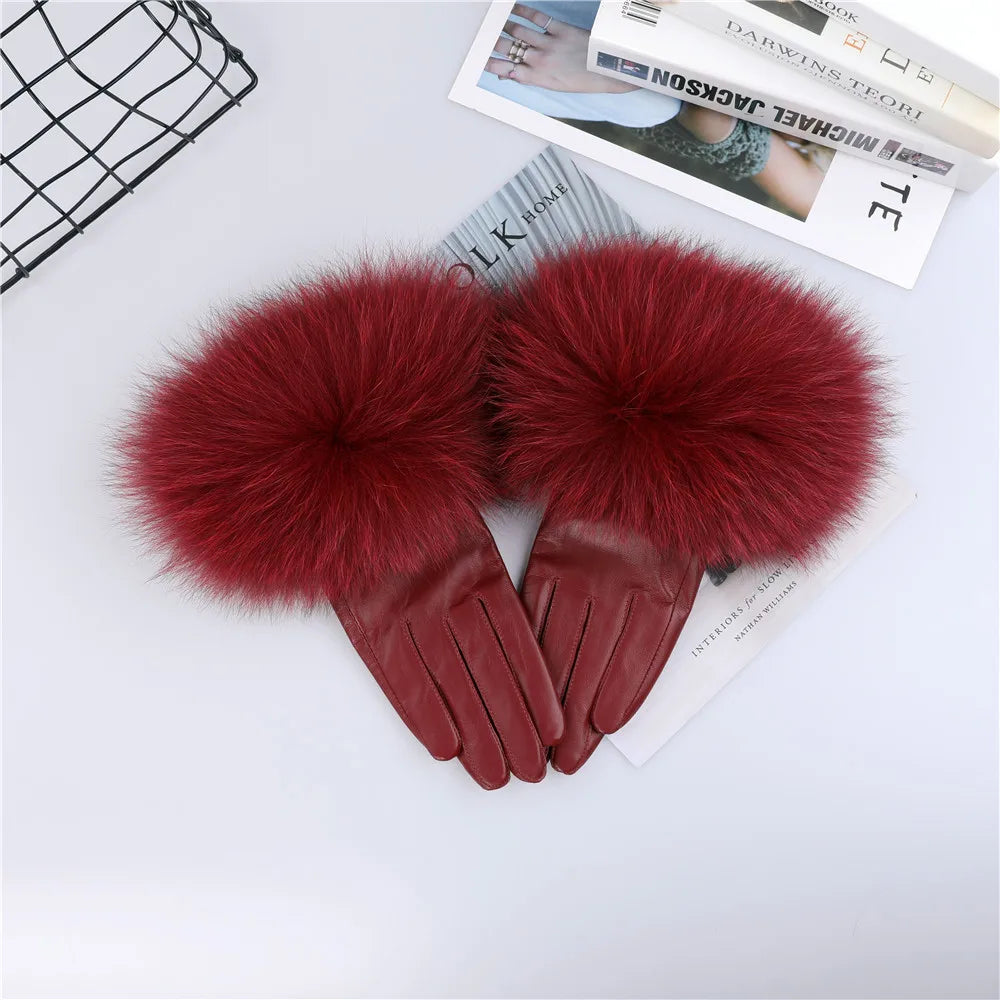 Women's Real Sheepskin Gloves with Fox Fur Trim | Luxury Winter Wear