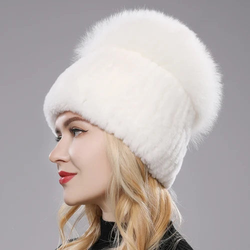 Russian Style Women Real Genuine Fox Fur Beanies