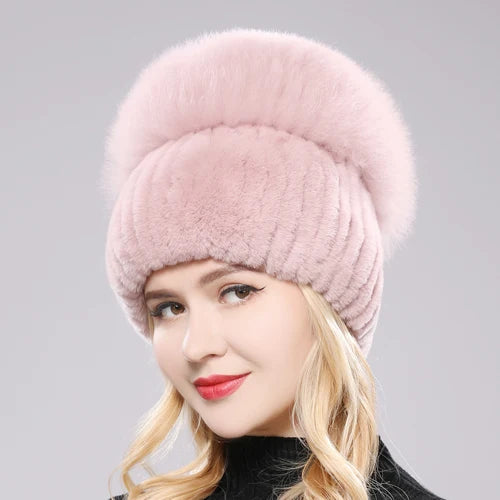 Russian Style Women Real Genuine Fox Fur Beanies