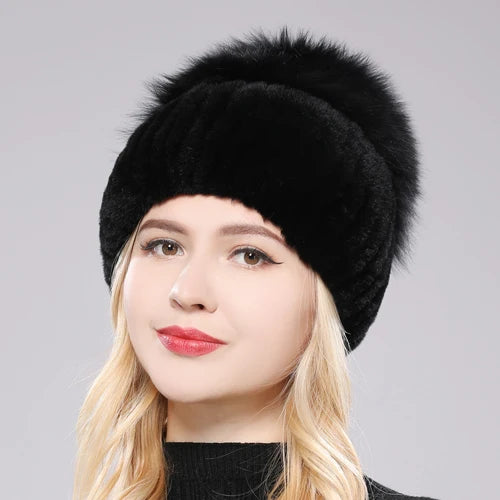 Russian Style Women Real Genuine Fox Fur Beanies