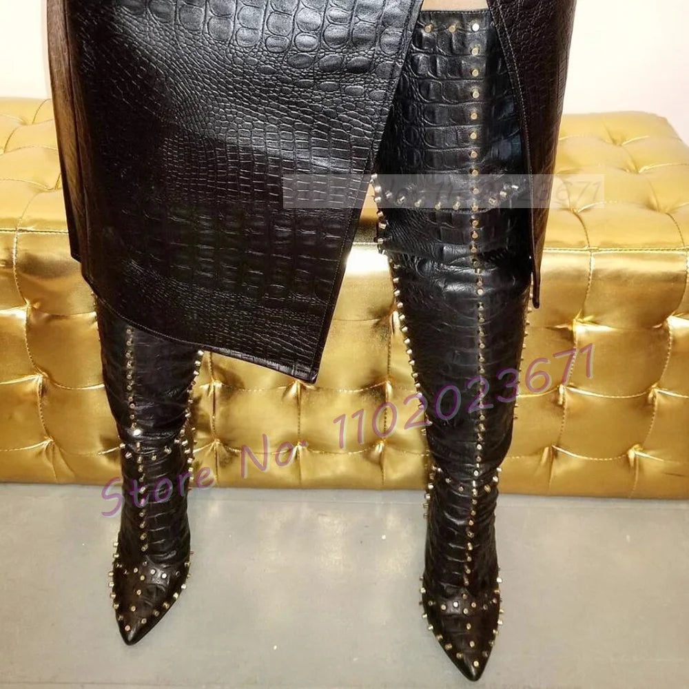 Sparkling Studded Thigh High Boots