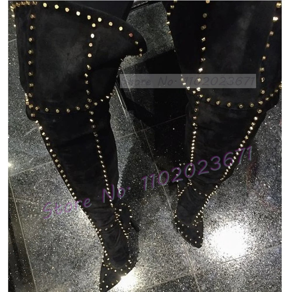 Sparkling Studded Thigh High Boots