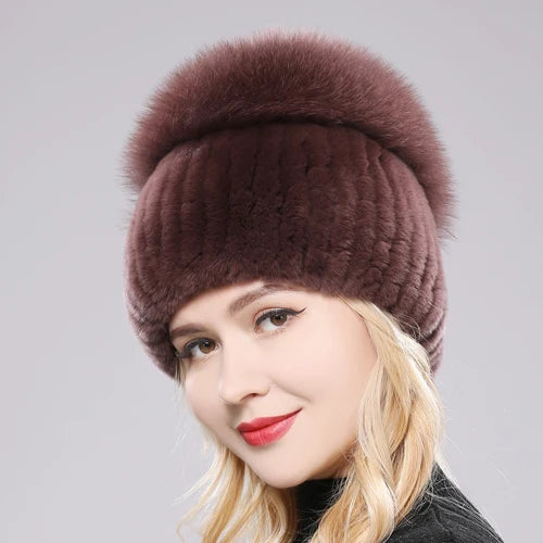 Russian Style Women Real Genuine Fox Fur Beanies