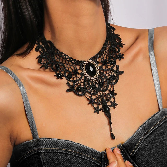 Gothic Victorian Black Lace Necklace