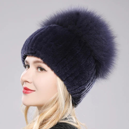 Russian Style Women Real Genuine Fox Fur Beanies