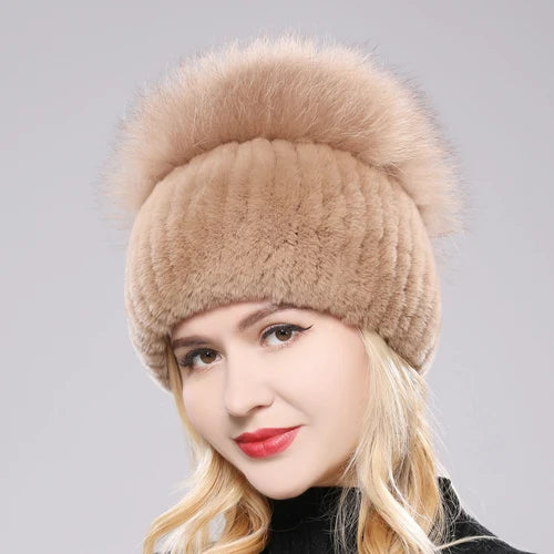 Russian Style Women Real Genuine Fox Fur Beanies