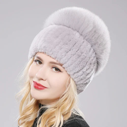 Russian Style Women Real Genuine Fox Fur Beanies