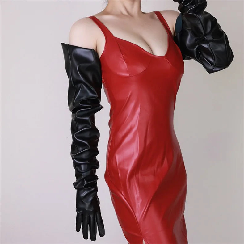 LATEX LONG GLOVES - Faux Patent Leather