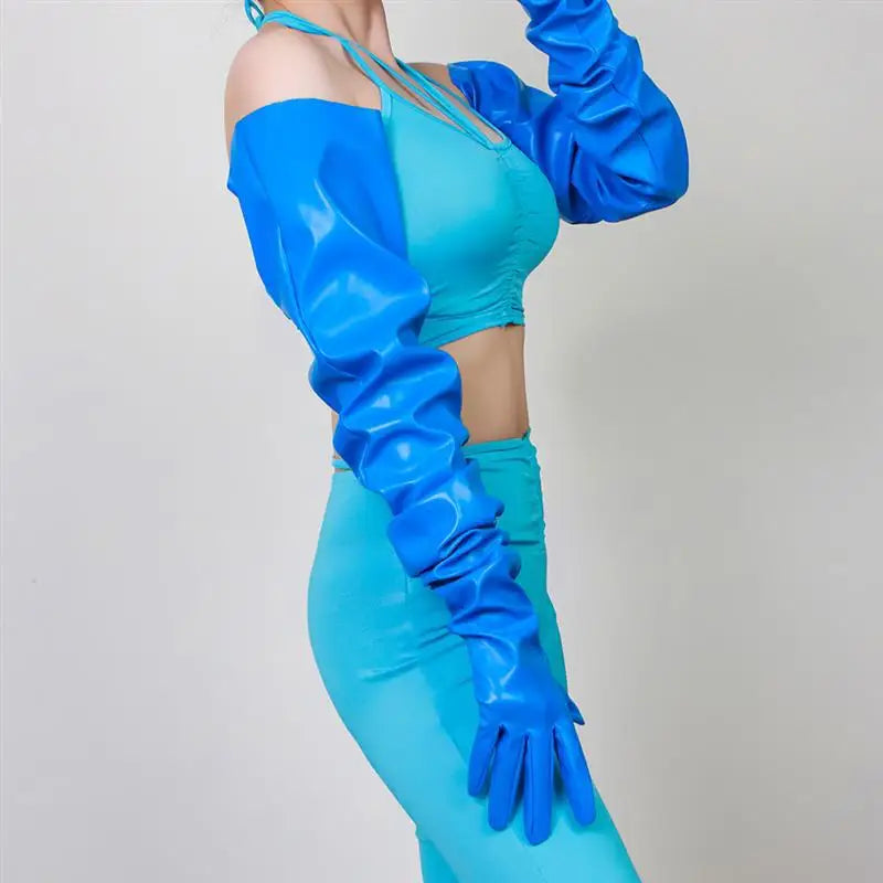 LATEX LONG GLOVES - Faux Patent Leather