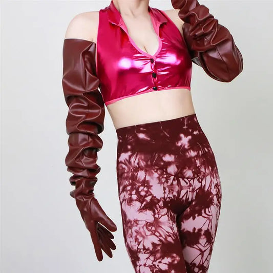 LATEX LONG GLOVES - Faux Patent Leather