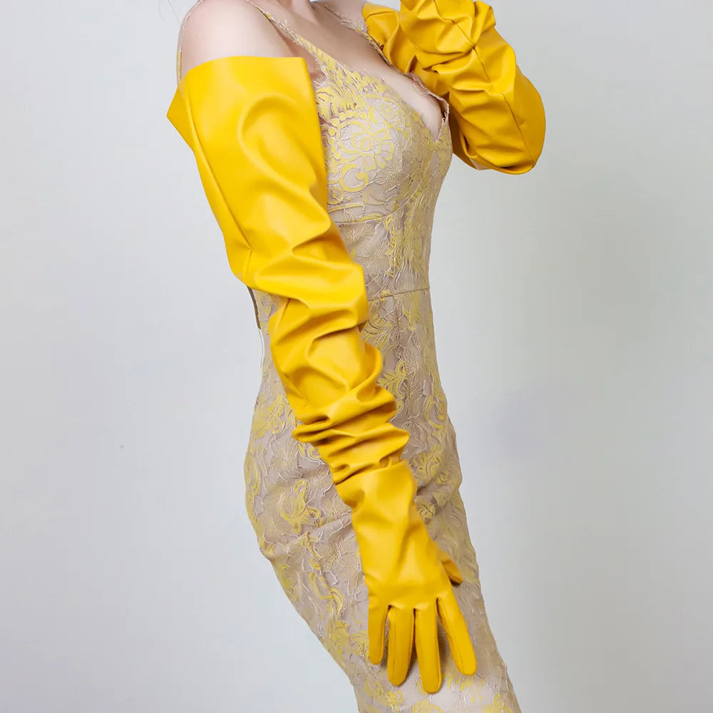 LATEX LONG GLOVES - Faux Patent Leather