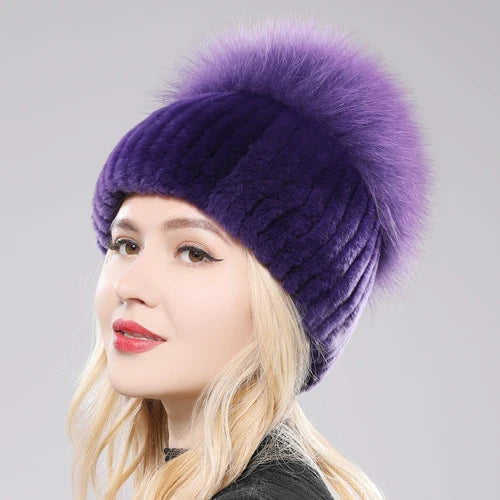 Russian Style Women Real Genuine Fox Fur Beanies