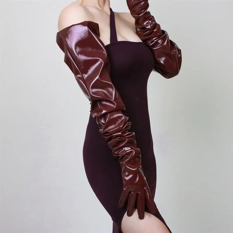 LATEX LONG GLOVES - Faux Patent Leather