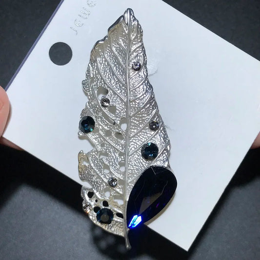 Wuli&baby Crystal Golden Leaf Brooches