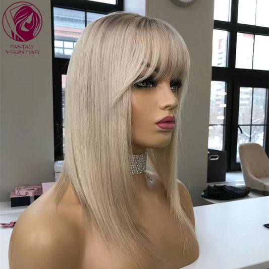 Fantasy Virgin Hair Human Hair Wig - Ombre Platinum Blonde Lace Front