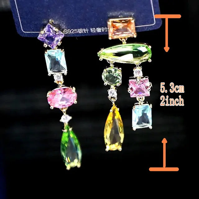 Geometric Square Dangle Earrings with Transparent and Colorful Cube Design