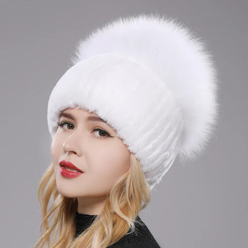 Russian Style Women Real Genuine Fox Fur Beanies