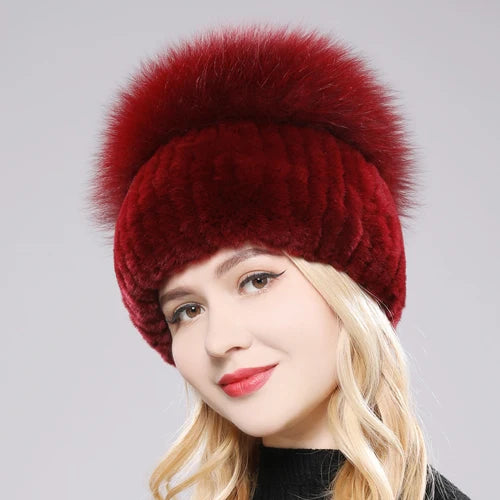 Russian Style Women Real Genuine Fox Fur Beanies