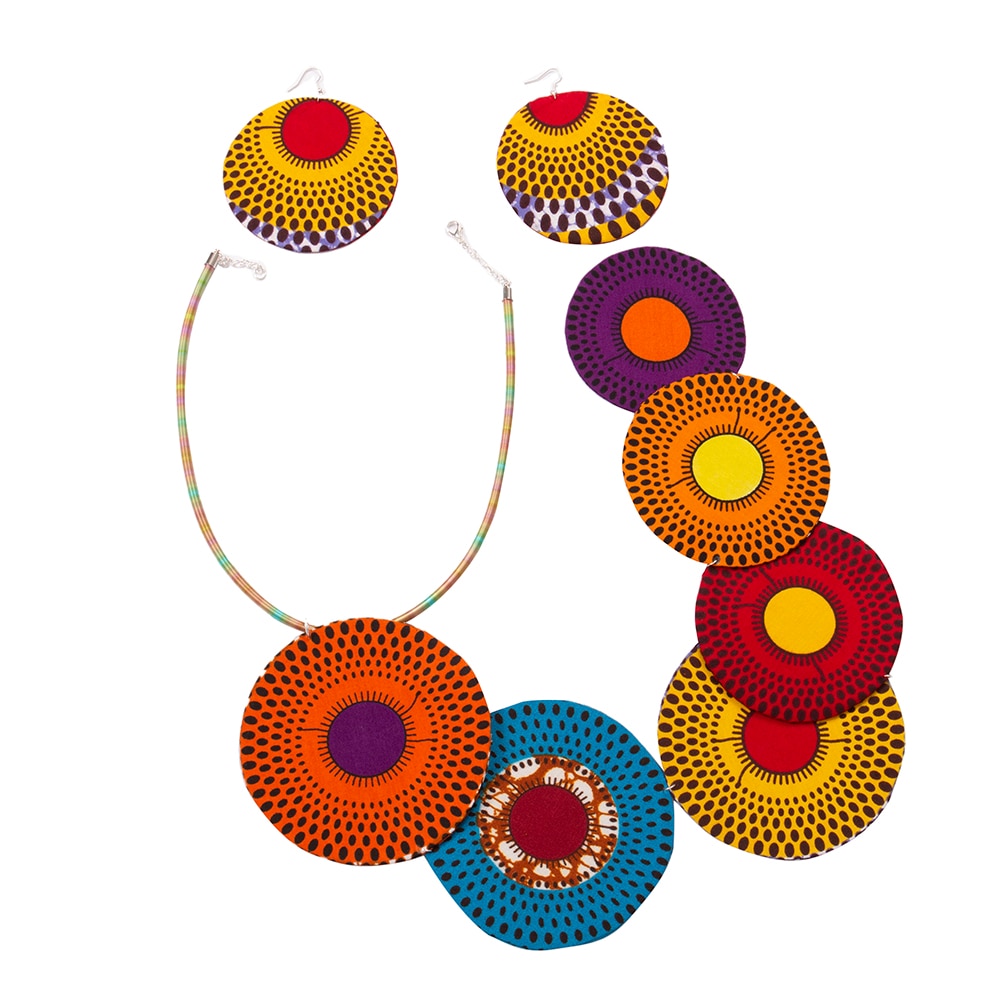 Handmade African Ankara Wax Fabric  Necklace and Earrings Set