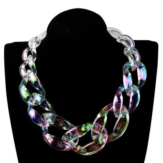 FishSheep Iridscent Color Acrylic Chunky Chain Choker