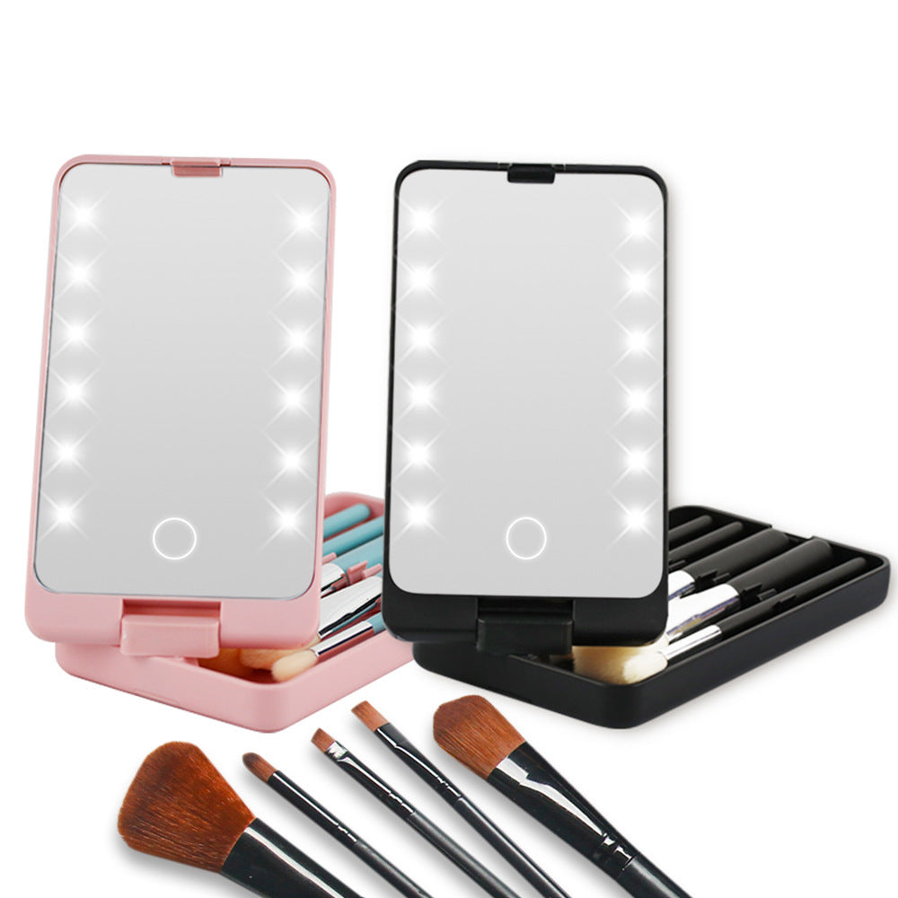 Creative Folding Makeup Mirror With Makeup Brush Set