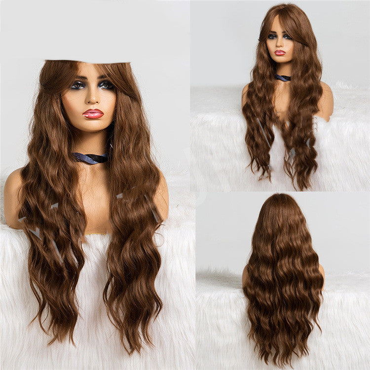 Long Wavy Brown Wig With Bangs Cosplay Party Hair Wigs - your-beauty-matters