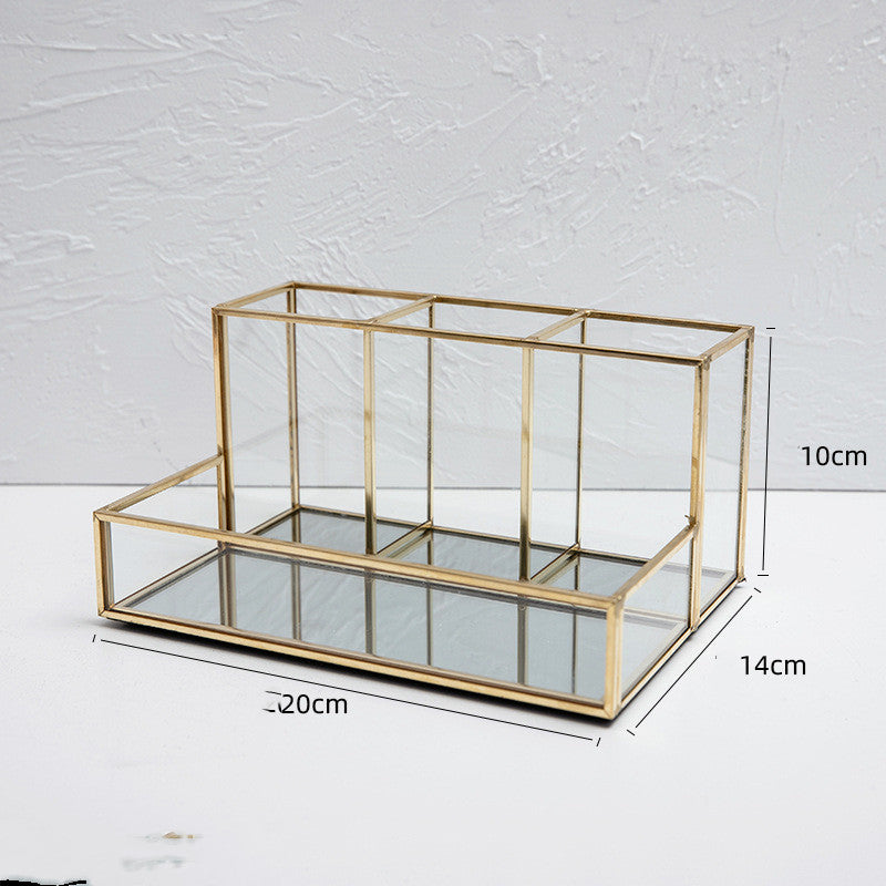 Glass Makeup Organizer Bathroom Cosmetic Organizer With Golden - your-beauty-matters
