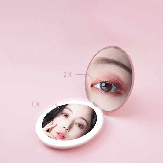 Mini makeup mirror with led light 2X Magnifying USB charging - your-beauty-matters