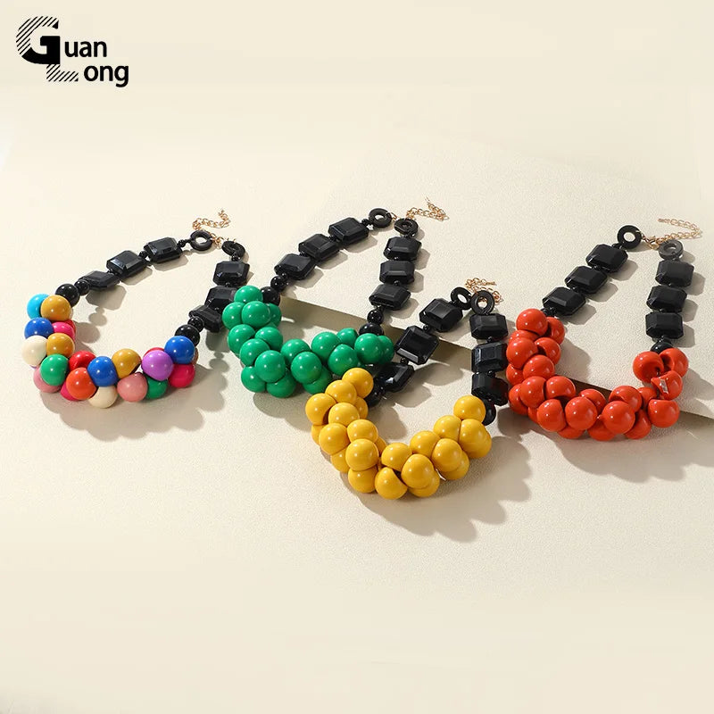 GuanLong Trendy Beads Chains Big Pendant Necklaces