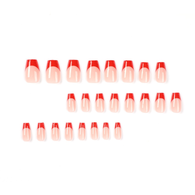 Red French Wearable Nail Art Detachable Fashion Long Coffin Finished Press On Nails