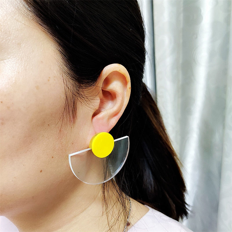 KUGUYS Acrylic Yellow Red Colors Semicircle Geometric Stud Earrings